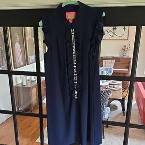 Lilly Pulitzer Navy Ruffled Sleeveless Mini Dress with Pearl Trim